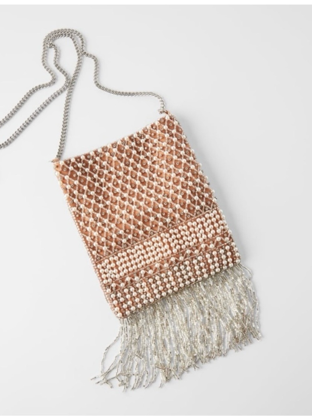 NWT Zara Pearl Beaded Fringe Bag